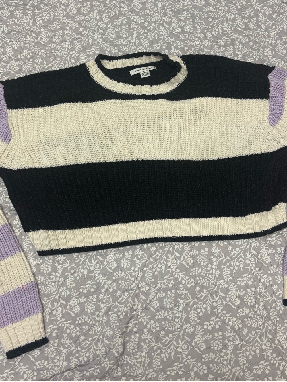American Eagle Striped Black, Cream & Lavender Knit Sweater,oversized